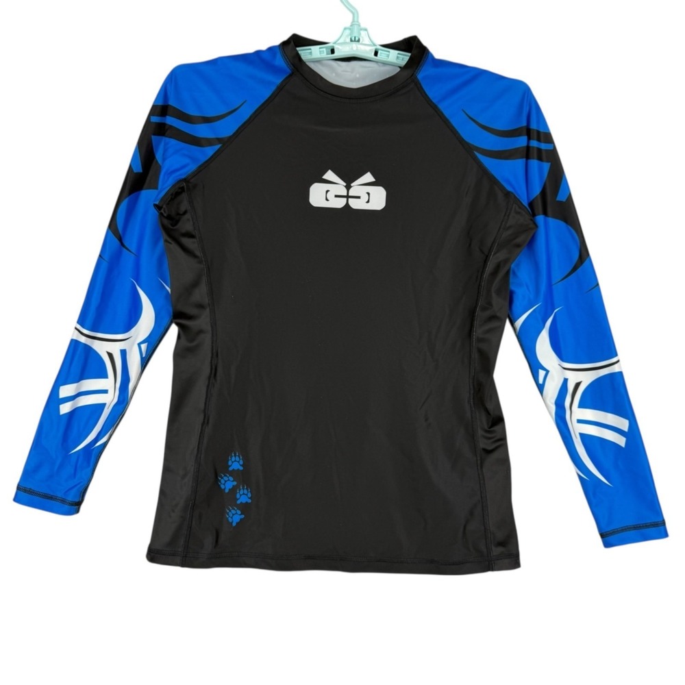 Sicchic Women's Fighter Jiu Jitsu Rash Guard Long Sleeve Blue/Black Top Size XL